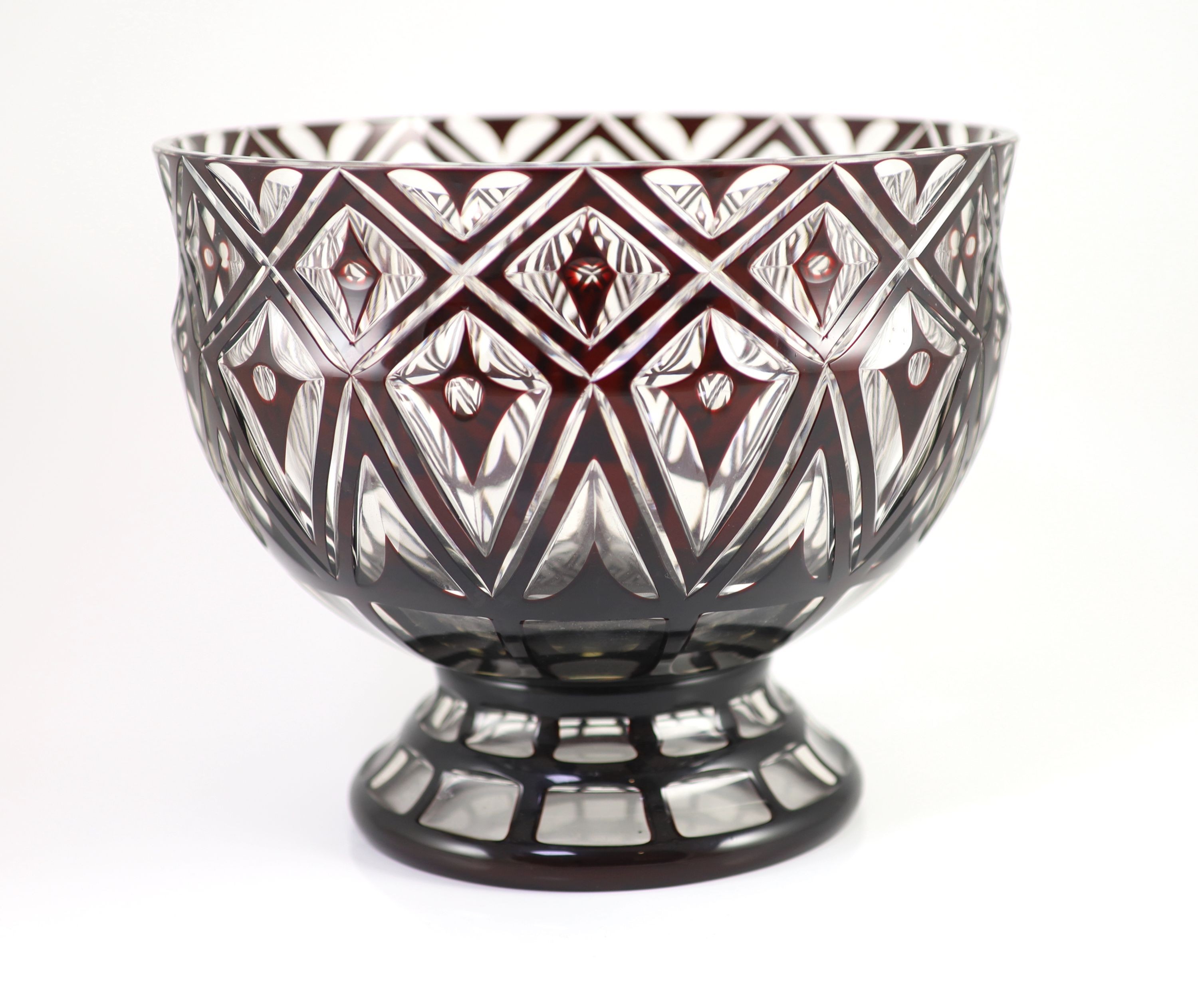 A Bohemian ruby overlaid glass punch bowl, early 20th century, manner of Otto Prutscher, 28.5cm diameter